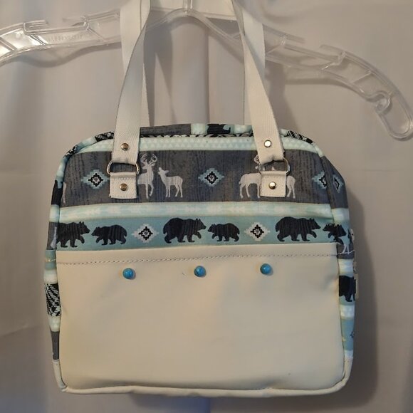 New Western Cowgirl Saddle Double handle Satchel Purse Shoulder Bag Cream Blue - Picture 1 of 9